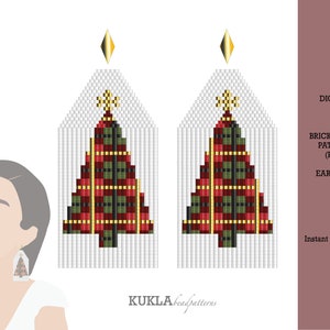 Buffalo Plaid Christmas Tree Beaded Earrings Pattern: Brick Stitch (PDF)