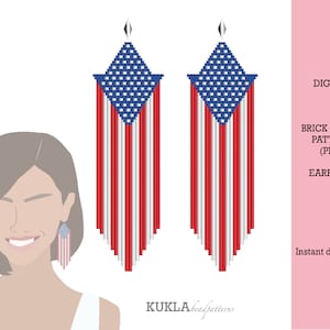 Independence Day Beaded Earrings Pattern: Brick Stitch Fringe (PDF)