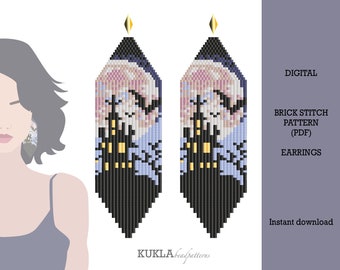 Halloween Earrings Pattern: Brick Stitch Fringe, Beaded Design (PDF)