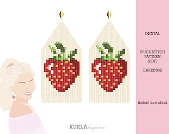 Strawberry Beaded Earrings Pattern: Brick Stitch & Fringe (PDF)