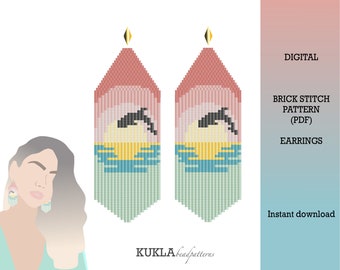 Dolphin Beaded Earrings Pattern: Brick Stitch & Fringe (PDF)