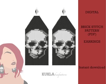 Skull Earrings Pattern: Brick Stitch Seed Bead Design (PDF)