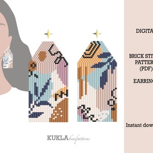 Abstract leaves beaded earrings pattern Brick Stitch earrings pattern Fringe earrings pattern Seed Bead earring pattern PDF Instant Download