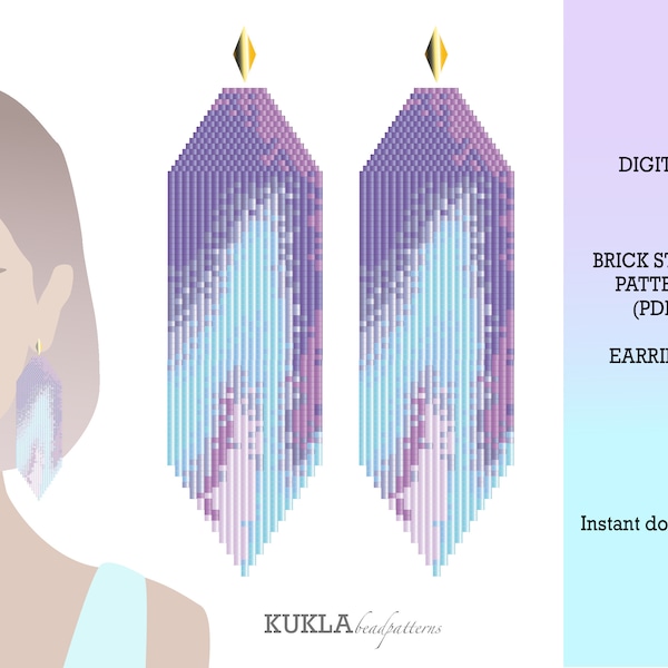 Gradient Purple Blue beaded earrings pattern Fringe earrings pattern Brick Stitch Earrings Pattern PDF Cool Earrings Patterns