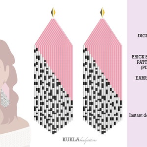 Pink spots earrings pattern Dalmatian spots earrings Fringe earrings Bead-weaving pattern Stand with Ukraine Brick stitch earrings pattern