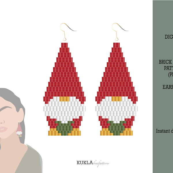 Christmas Gnome beaded earrings pattern X-mas Gnome Brick Stitch earrings pattern New Year earrings Christmas Gift Beading earrings pattern