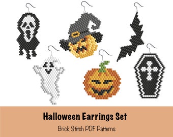 Halloween Beaded Earrings Patterns: Brick Stitch Set (PDF Pattern)