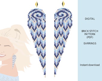Blue Wings Beaded Earrings Pattern: Brick Stitch Fringe (PDF)