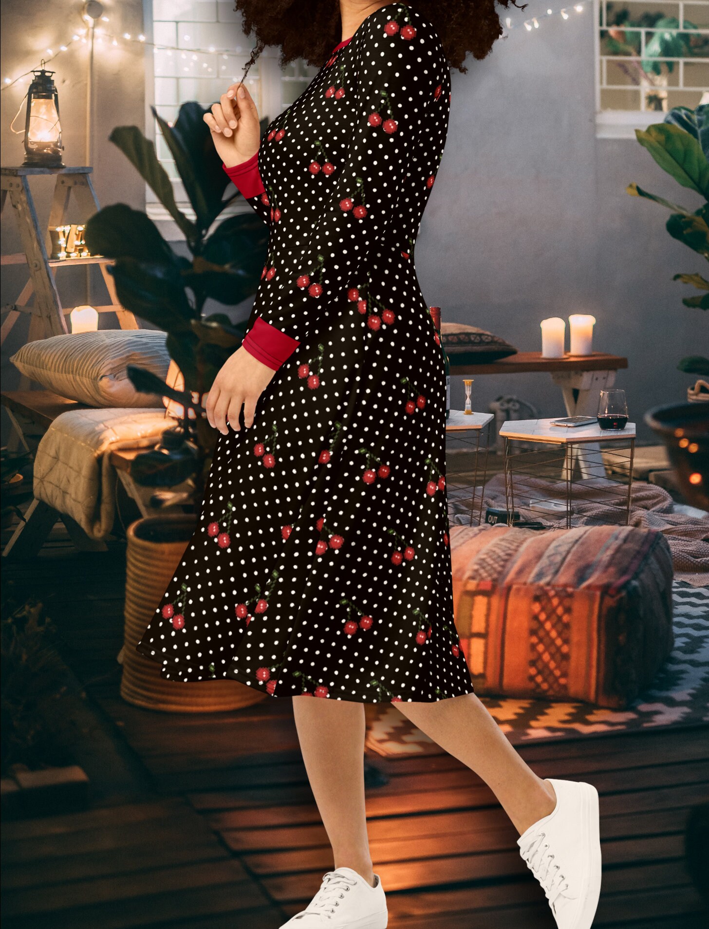 black and red cherry dress cherry dress for women Berrylush Women Black Cherry Printed Sweetheart Neck Fit & Flare Mini