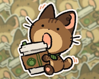 Kitty Coffee | Premium Vinyl Sticker | Sticker Sheet, Bullet Journal Stickers, Planner Stickers, Scrapbook Stickers, Cute Stickers