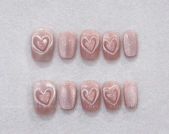 Pinceau court oeil de chat coeur rose | Ongles élégants et réutilisables de haute qualité | Fête Anniversaire Quotidien