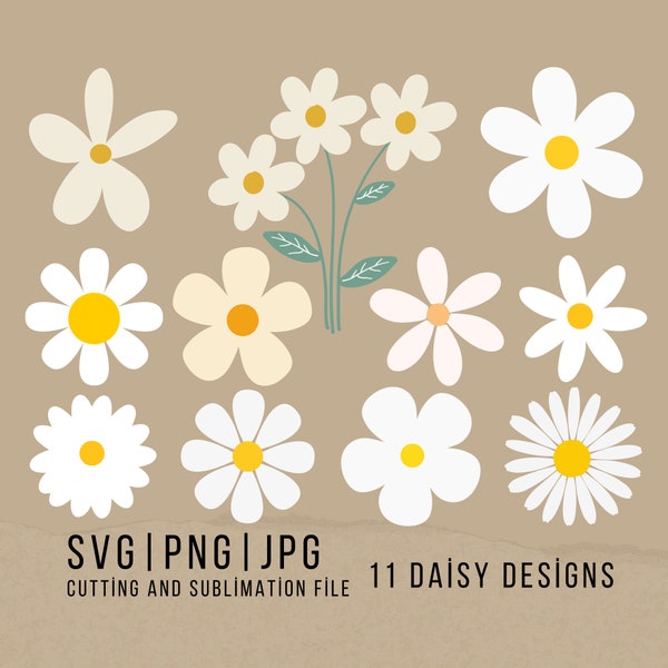 Daisy SVG Bundel, Daisy Flower Svg-bestanden voor Cricut, Clipart gesneden bestanden, Vector Cut File, Lente svg, Zomer svg, png-bestanden