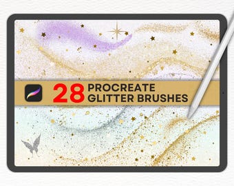Glitter Brushes for Procreate – 28 Metallic, Gold Leaf, Sparkle Brushes (Digital Download)