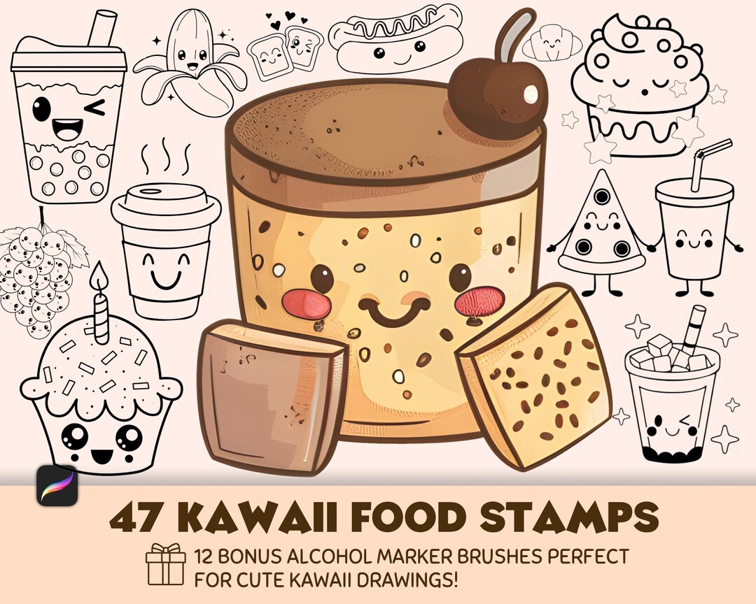 Procreate Kawaii Food Stamp Brush Set | Cute Doodle Brushes for ...