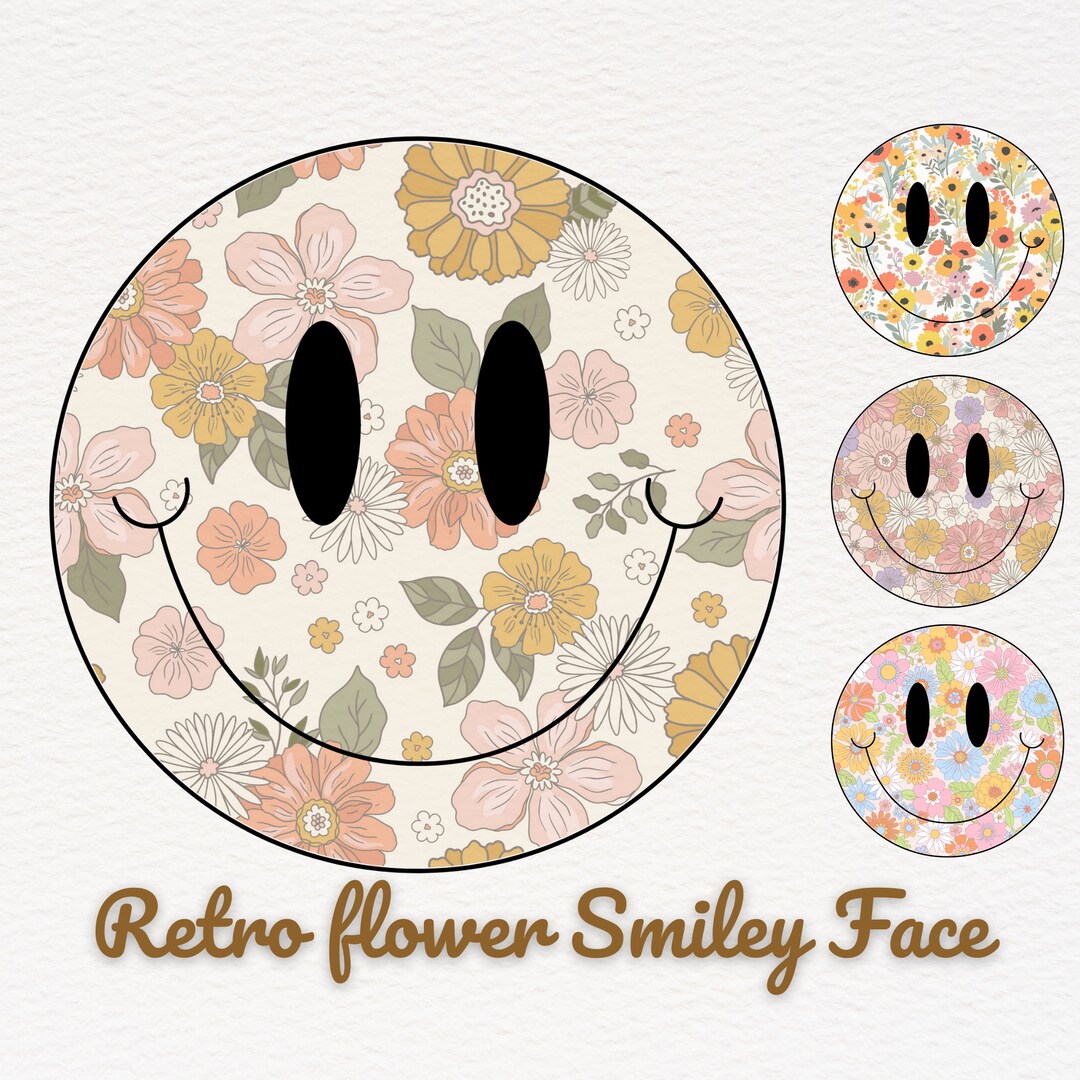 Distressed Smiley Face PNG, Retro Flower Png, Stay Groovy 70s Inspired ...