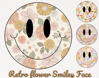 Distressed Smiley Face PNG, Retro flower png, Stay groovy 70s inspired png, Retro boho png Designs, Digital download