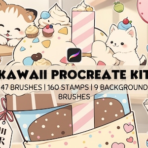 Procreate Kawaii Drawing Kit | Cute Animals Stamp Brush Set Bundle | Doodles, Monoline, Lineart & Soft Brushes for Adorable Illustrations