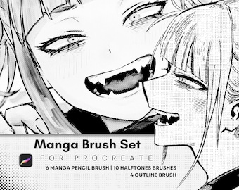 Procreate Manga & Anime Brush Bundle | 20 Manga Pen, Chibi Brushes for Procreate | Comic, Anime Drawing Brushes | Outliner, Halftone