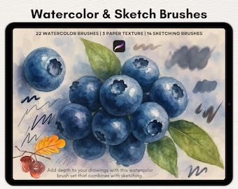 Aquarel Procreate Penselenset – Realistische aquarelpenselen voor iPad-kunst, digitale schildertools, Procreate-stempels en texturen