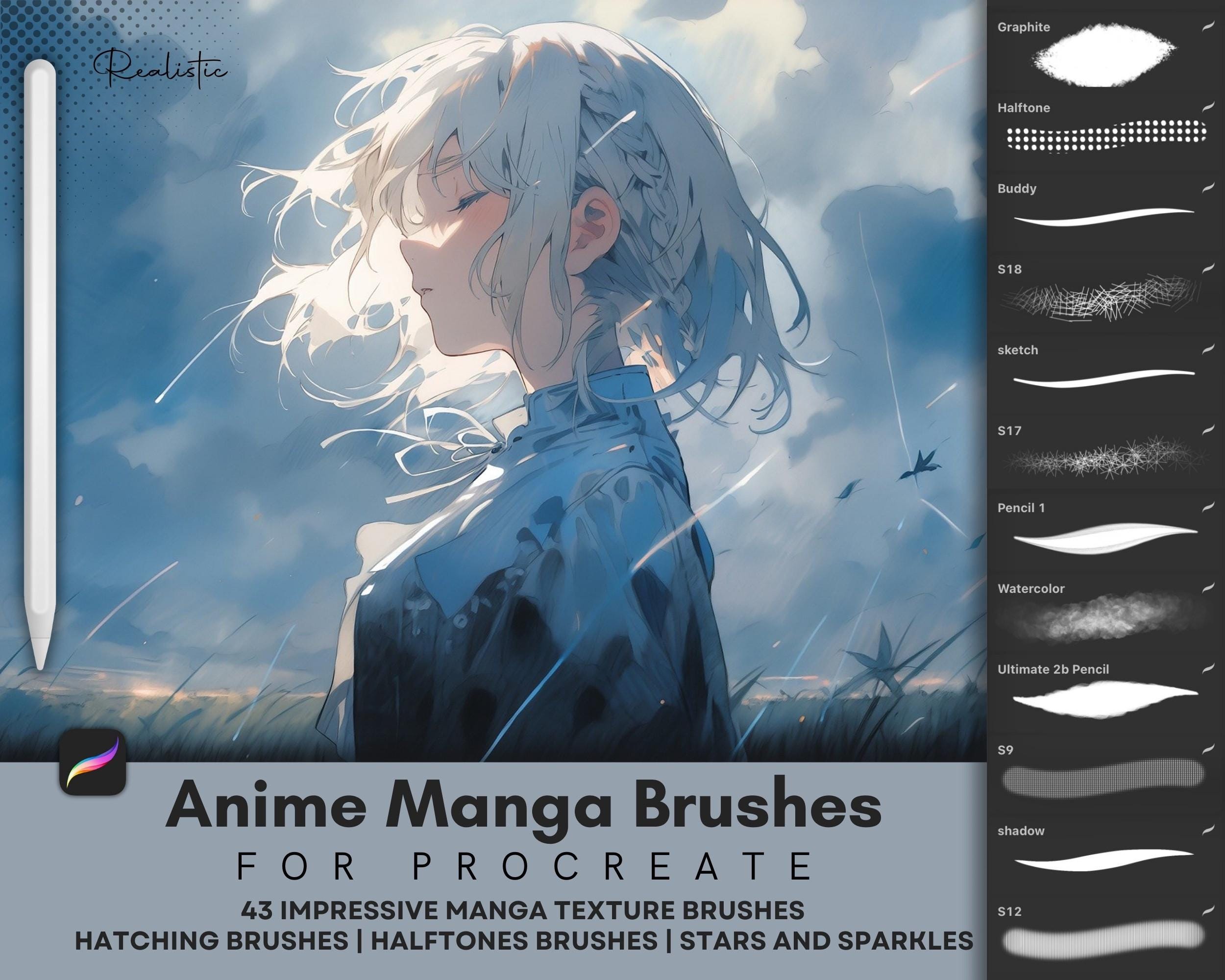 Procreate Anime & Manga Brush Set: Soft Style, Chibi, Lineart, Comic Tones, Sketching Brushes for Digital Art