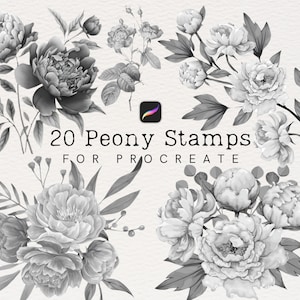 20 Peony Tattoo Stamps for Procreate - Procreate Brushes for Tattoo Design & Stencils - Digital Peony Stamp Set - Commercial Use