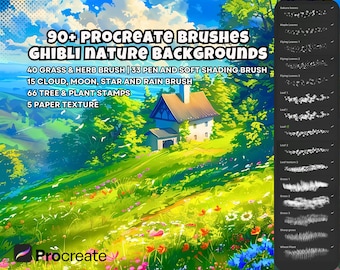 Procreate Nature Brushes – Anime & Realistic Landscape Essentials | Grass, Trees, Foliage, and Ghibli-Inspired Plant Brushes