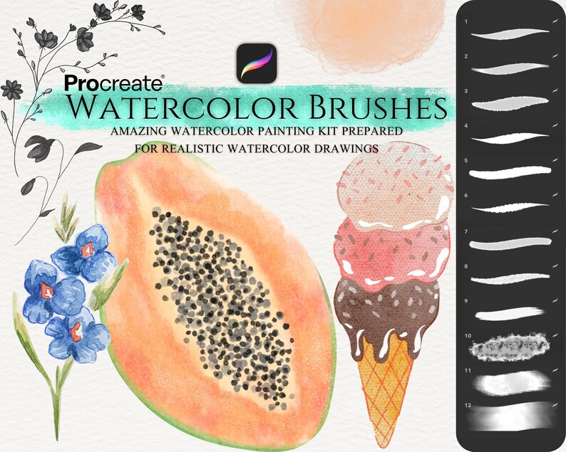 Watercolor Brush Set for Procreate Realistic Brushes for iPad Procreate