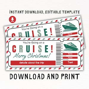 Weihnachtskreuzfahrtticket, Weihnachtskreuzfahrt-Bordkarte, Kreuzfahrt-Bordkarte, druckbare Bordkarte.