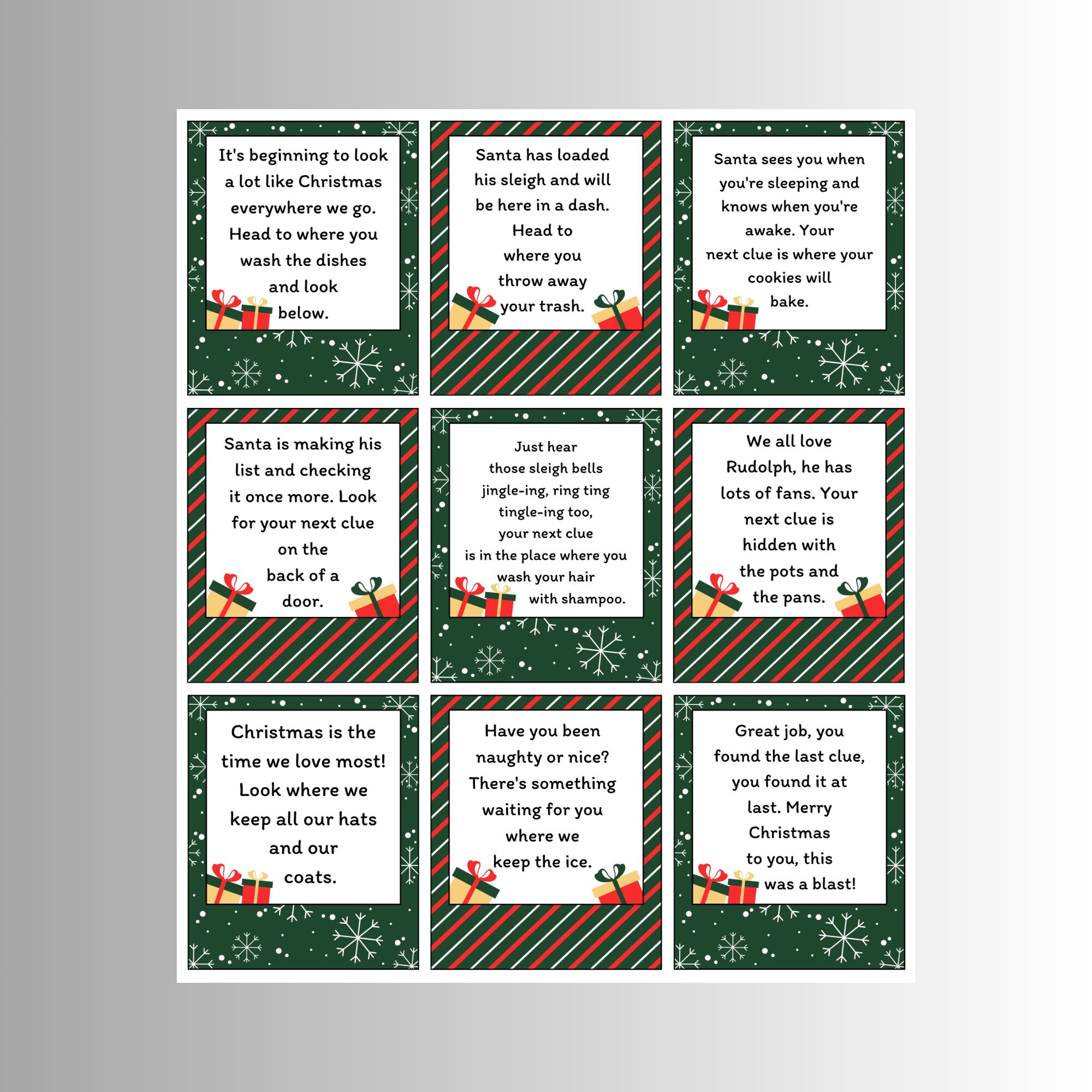 Christmas Scavenger Hunt Cards, Christmas Printable Game for Kids