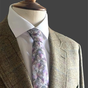 Hand made Necktie Birds Flowers Nature Leaves Black Warm Colours Tie Mens Tie Groom Anniversary Father&#39;s Day Father Gift Dad floral