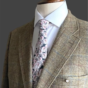 Hand made Necktie Birds Flowers Nature Leaves Black Warm Colours Tie Mens Tie Groom Anniversary Father&#39;s Day Father Gift Dad floral
