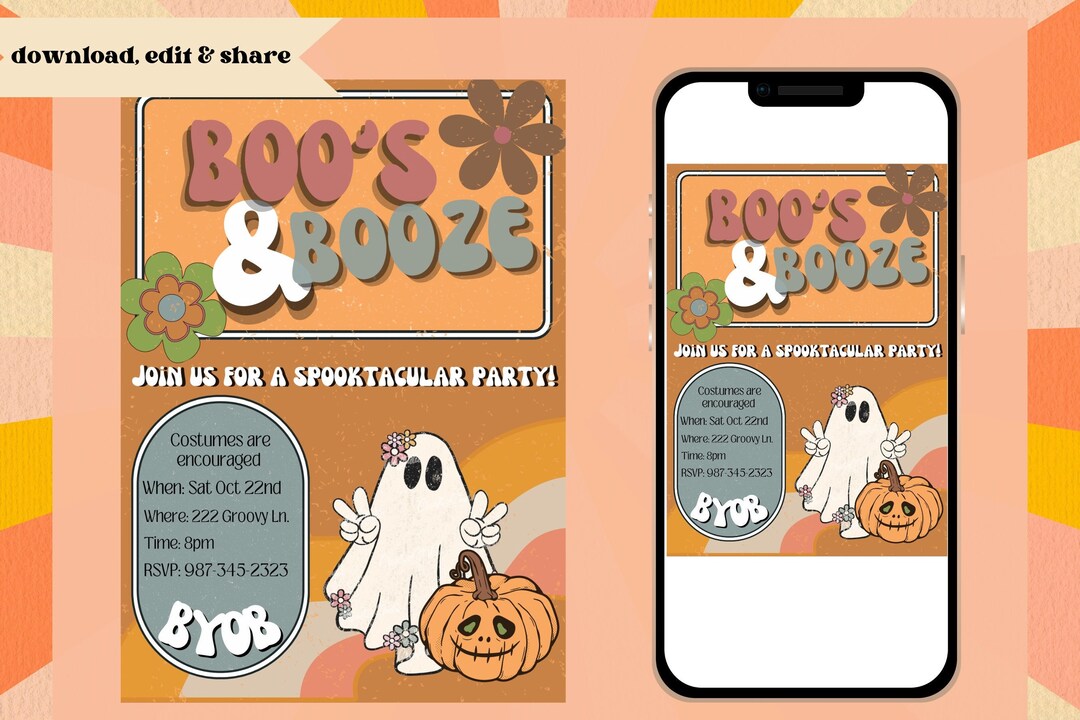Retro Halloween Party Invitation, Halloween Party Invitation, Boo's