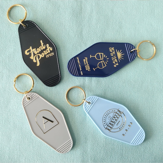 Vintage Hotel Key Chains With Foil Stamped Custom Logo, Gold or