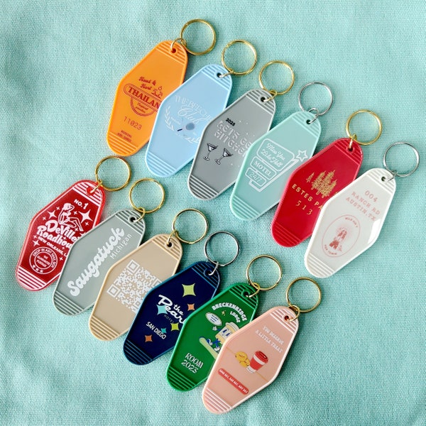 10pcs Personalized Custom Motel Hotel Key Keychain Gift with Logo or Numbers, For Motel, Casino or Resort, B&B, VIP Suites, Wedding Gift.