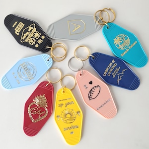 Vintage Hotel Key Chains with Foil Stamped Custom Logo,  Gold or Sliver Foil  Embossing, Retro Motel Key Tag For Personalized Gift, 50 PCS.