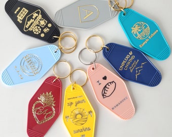 Vintage Hotel Key Chains with Foil Stamped Custom Logo,  Gold or Sliver Foil  Embossing, Retro Motel Key Tag For Personalized Gift, 50 PCS.