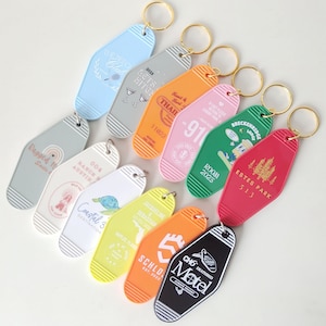 100 Pieces Custom Motel Keychain, Vintage Style Hotel keychains, Personalized Gifts with Full color Printing, LOGO, Text, Names and Numbers.