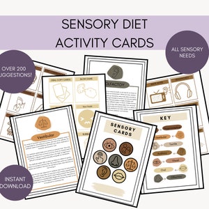 Cartões de atividades de DIETA SENSORIAL - mais de 200 - Proprioceptivo - Vestibular - Visual - Tátil - Oral - Olfativo - Auditivo