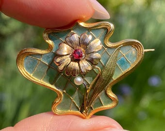 アールヌーボー様式の 18K ゴールド プリク ア ジュール ダイヤモンド 