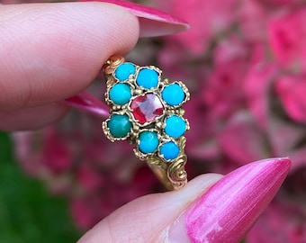 Early Victorian 15ct gold natural turquoise antique ring