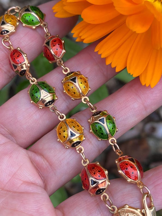 British 9k gold Hallmark enamel small beetle exquisite bracelet