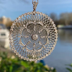 French Belle Époque Platinum and Natural Diamonds Pendant