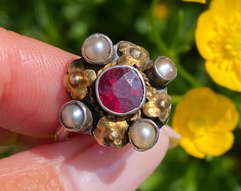 RESERVED- Antique Victorian Gold and Silver Natural Garnet Ring