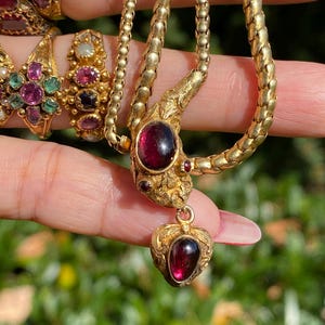 Antique Victorian 15ct gold natural garnet Snake necklace