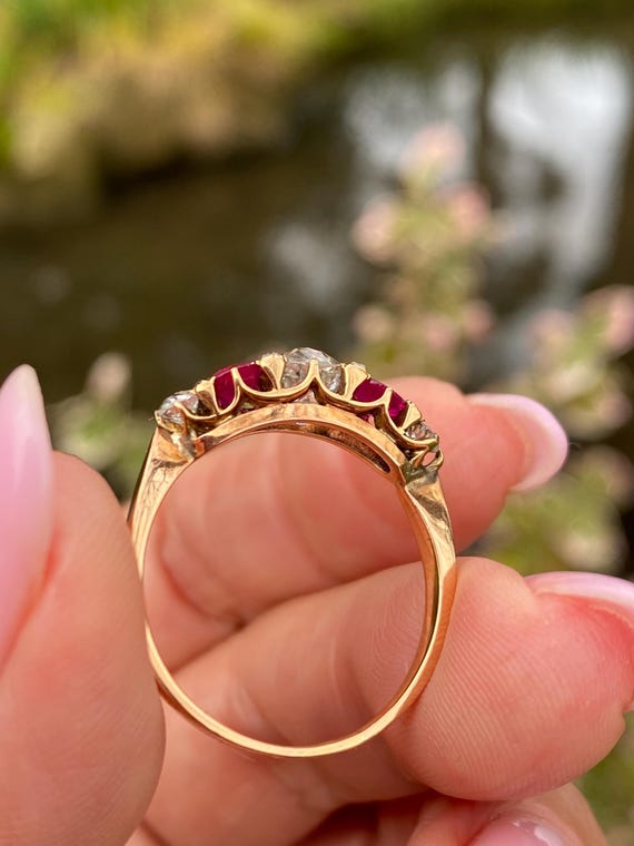 Victorian Ruby Diamond Ring | 18K Gold Antique Fi… - image 7