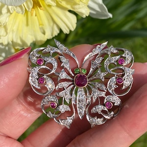 Antique Victorian 18ct Gold Silver Butterfly Brooch: Ruby Diamond Inlay