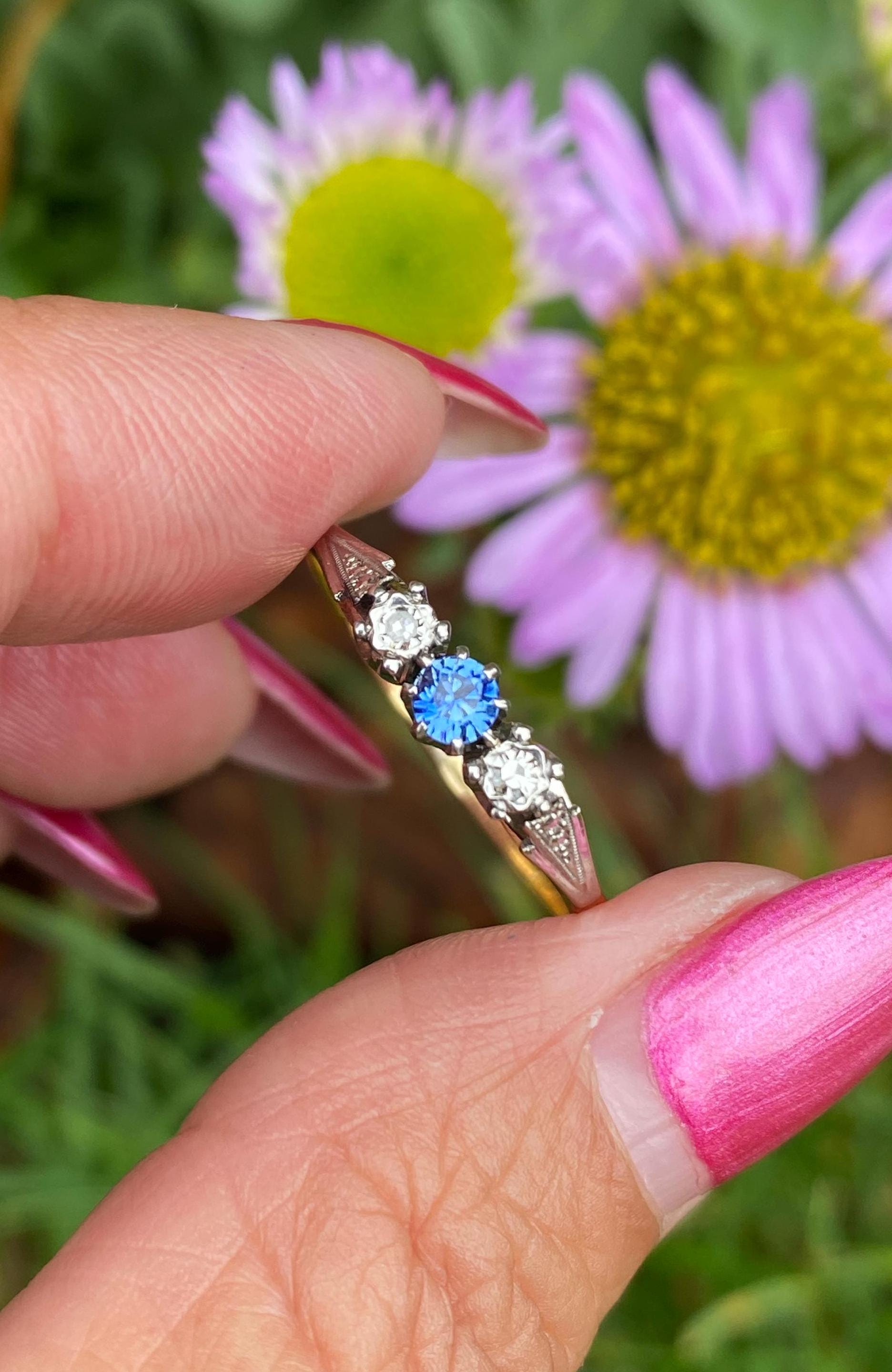 18k goud en platina natuurlijke saffier en diamanten ring