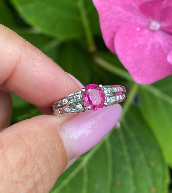 Natural Unheated Pink Ruby & Diamond Ring | 18K White Gold | Over 1ct Ruby | Fine Jewellery