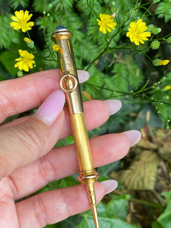Victorian 15ct Gold Retractable Pencil Pendant, Star Sapphire Diamond Jewellery