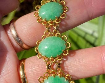 18 Karat Gold Natürliche Jadeit Jade Armband Unbehandelte Cabochons Fine Schmuck